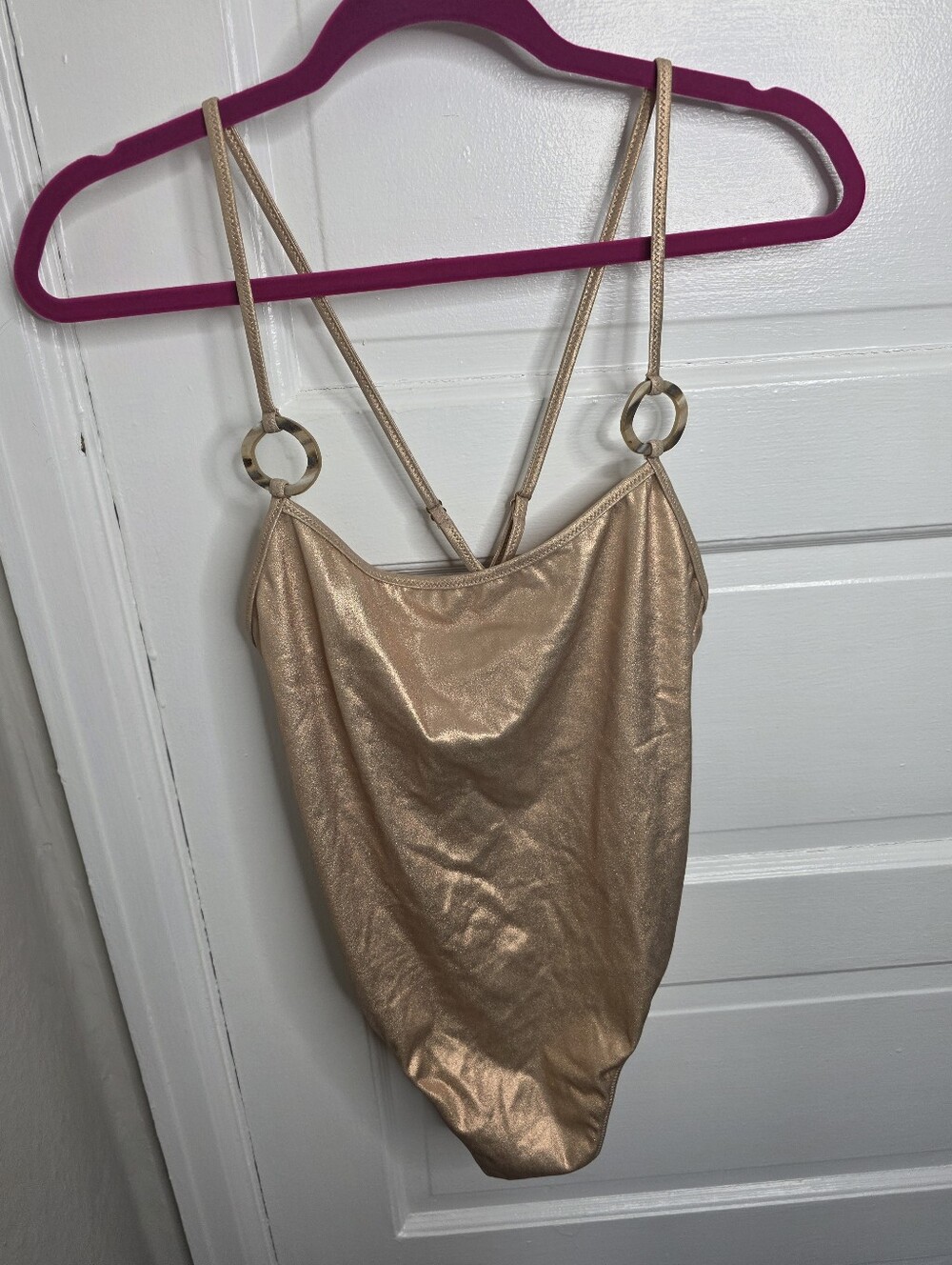 NEW Tropic of C Metallic Gold One-Piece Swimsuit Rings On Straps Large